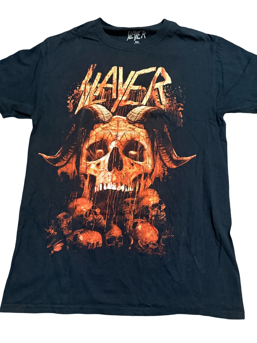 Slayer Black Short Sleeve Tee with Orange Skull Graphic